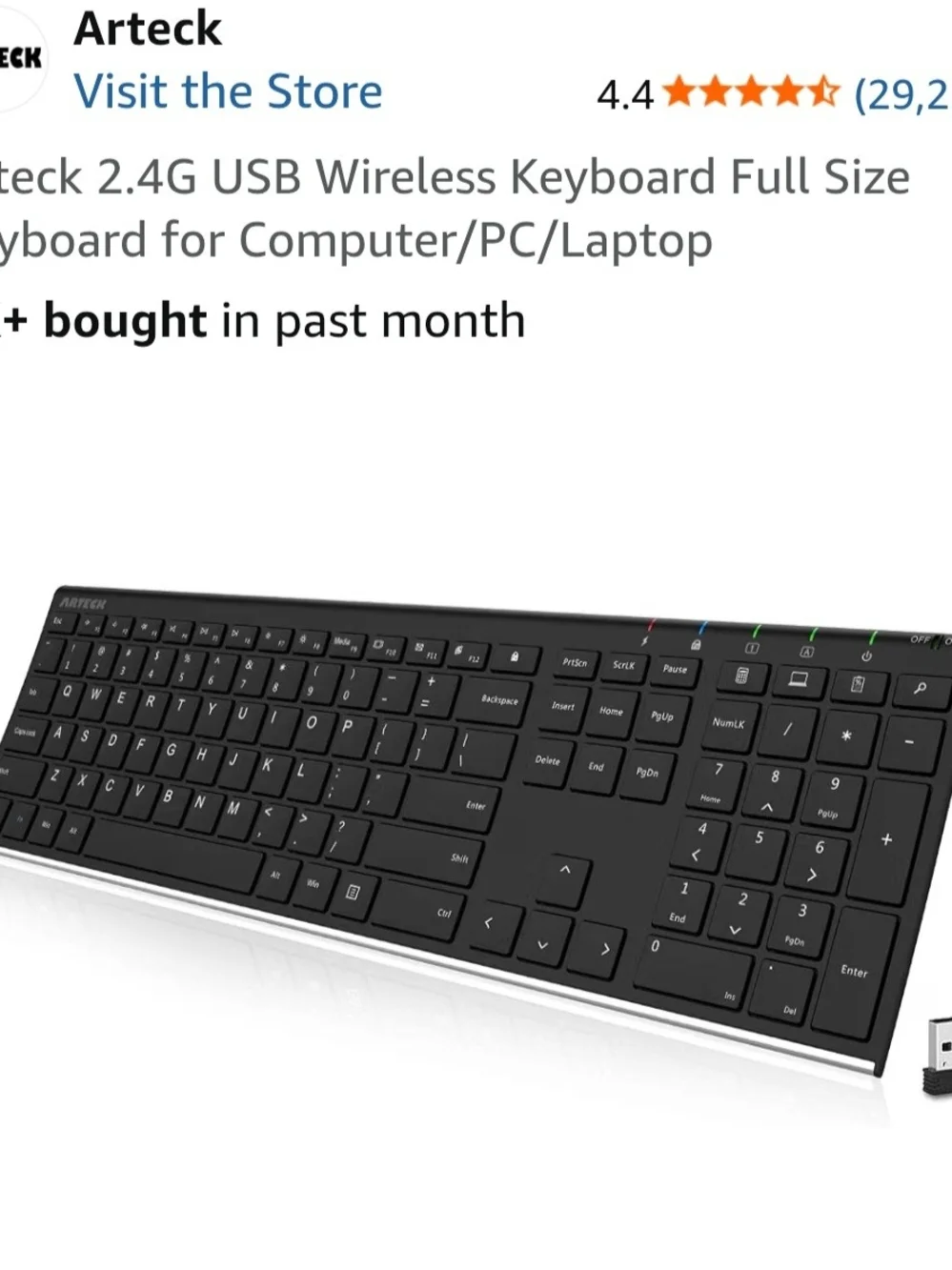 Black, Stainless STEEL Wireless USB Keyboard - Full Size for PC & Laptop